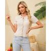 WULFUL Womens Short Sleeve Striped Pullover Sweater Cardigan Ribbed Knit Casual V Neck Shirt Tops(Apricot)