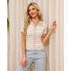 WULFUL Womens Short Sleeve Striped Pullover Sweater Cardigan Ribbed Knit Casual V Neck Shirt Tops(Apricot)