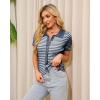 WULFUL Womens Short Sleeve Striped Pullover Sweater Cardigan Ribbed Knit Casual V Neck Shirt Tops(Navy)