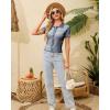 WULFUL Womens Short Sleeve Striped Pullover Sweater Cardigan Ribbed Knit Casual V Neck Shirt Tops(Navy)
