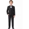 Boys 5 Pieces Tuxedo Suit Set Kids Suits Shawl Collar Jacket Pant Vest Pant and Bow Tie for Wedding Ring Bearer Party Prom(Black)
