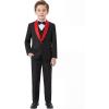 Boys 5 Pieces Tuxedo Suit Set Kids Suits Shawl Collar Jacket Pant Vest Pant and Bow Tie for Wedding Ring Bearer Party Prom(Black-red Lapel)