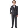 Boys 5 Pieces Tuxedo Suit Set Kids Suits Shawl Collar Jacket Pant Vest Pant and Bow Tie for Wedding Ring Bearer Party Prom(Dark Grey)