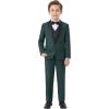 Boys 5 Pieces Tuxedo Suit Set Kids Suits Shawl Collar Jacket Pant Vest Pant and Bow Tie for Wedding Ring Bearer Party Prom(Deep Green)