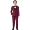 Boys 5 Pieces Tuxedo Suit Set Kids Suits Shawl Collar Jacket Pant Vest Pant and Bow Tie for Wedding Ring Bearer Party Prom(Wine Red)