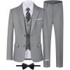 WULFUL Boys’ Formal Suit Set,Slim Fit Blazer Dress Shirt Pants with Bow Tie 6-16 Years(Light Grey)