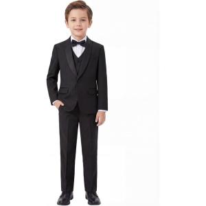 Boys 5 Pieces Tuxedo Suit Set Kids Suits Shawl Collar Jacket Pant Vest Pant and Bow Tie for Wedding Ring Bearer Party Prom(Black)