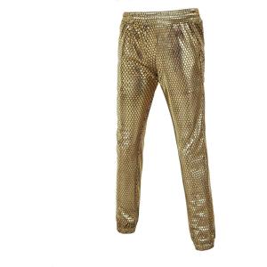 WULFUL Kids Boys Metallic 70s Disco Costume Sequin Party Jogger Pants(Gold)
