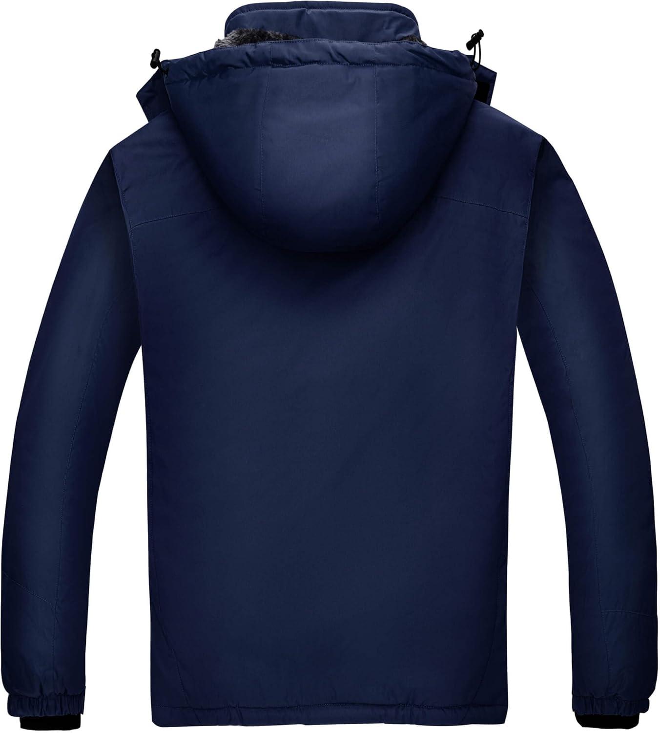 imageWULFUL Mens Waterproof Ski Jacket Warm Winter Coats Windproof Winter Jackets for Men Fleece Lined Windbreaker with HoodNavy Bluen2