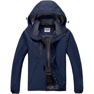 WULFUL Men’s Waterproof Ski Jacket Warm Winter Coats Windproof Winter Jackets for Men Fleece Lined Windbreaker with Hood(Navy Blue-n2)