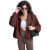 WULFUL Women’s Full Zip Cropped Sweatshirt Long Sleeve Stand Collar Casual Jacket Short(Brown)