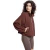 WULFUL Women’s Full Zip Cropped Sweatshirt Long Sleeve Stand Collar Casual Jacket Short(Brown)