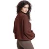 WULFUL Women’s Full Zip Cropped Sweatshirt Long Sleeve Stand Collar Casual Jacket Short(Brown)