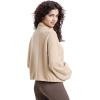 WULFUL Women’s Full Zip Cropped Sweatshirt Long Sleeve Stand Collar Casual Jacket Short(Khaki)