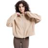 WULFUL Women’s Full Zip Cropped Sweatshirt Long Sleeve Stand Collar Casual Jacket Short(Khaki)