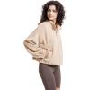 WULFUL Women’s Full Zip Cropped Sweatshirt Long Sleeve Stand Collar Casual Jacket Short(Khaki)
