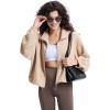WULFUL Women’s Full Zip Cropped Sweatshirt Long Sleeve Stand Collar Casual Jacket Short(Khaki)