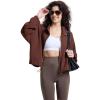 WULFUL Women’s Full Zip Cropped Sweatshirt Long Sleeve Stand Collar Casual Jacket Short(Brown)