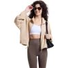 WULFUL Women’s Full Zip Cropped Sweatshirt Long Sleeve Stand Collar Casual Jacket Short(Khaki)