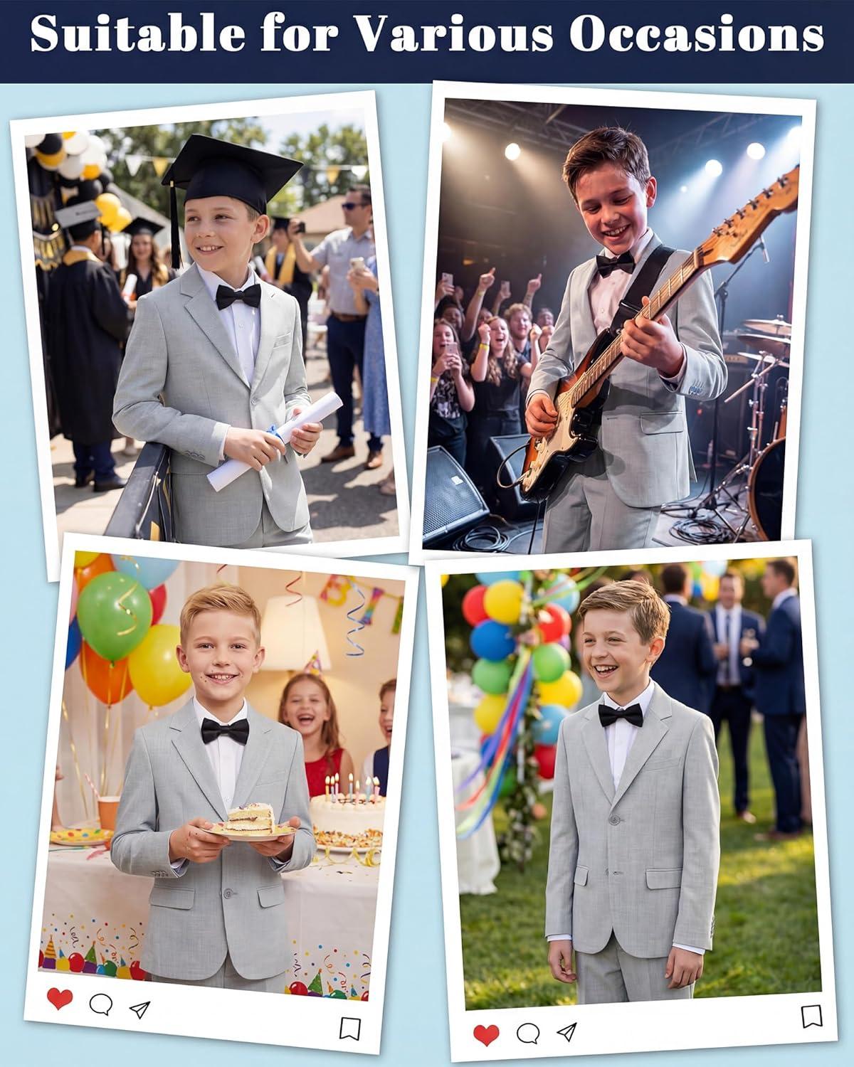imageWULFUL Boys Slim Fit Formal Suit Set2 Piece Suit for Boys Teens Wedding Casual Summer OutfitGrey