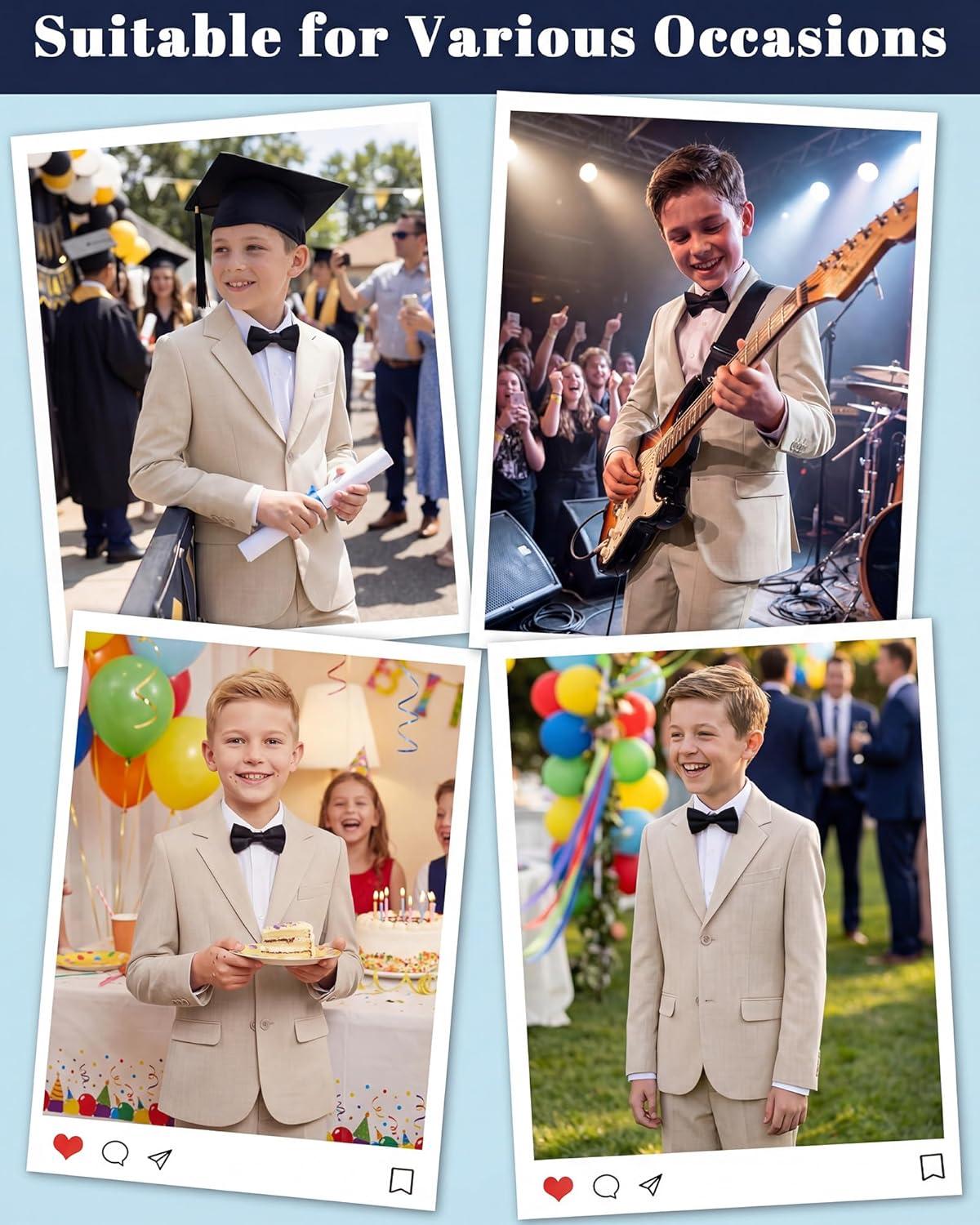 imageWULFUL Boys Slim Fit Formal Suit Set2 Piece Suit for Boys Teens Wedding Casual Summer OutfitKhaki