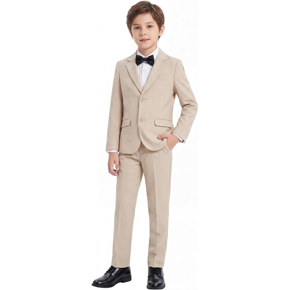 imageWULFUL Boys Slim Fit Formal Suit Set2 Piece Suit for Boys Teens Wedding Casual Summer OutfitKhaki