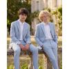 WULFUL Boys’ Slim Fit Formal Suit Set,2 Piece Suit for Boys Teens Wedding Casual Summer Outfit(Light Blue)