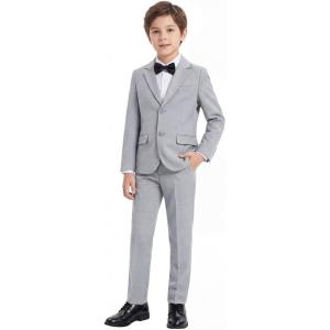 WULFUL Boys’ Slim Fit Formal Suit Set,2 Piece Suit for Boys Teens Wedding Casual Summer Outfit(Grey)