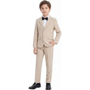 WULFUL Boys’ Slim Fit Formal Suit Set,2 Piece Suit for Boys Teens Wedding Casual Summer Outfit(Khaki)