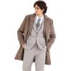 WULFUL Men Wool Trench Coat Slim Fit Winter Coat(Brown Plaid)