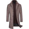 WULFUL Men Wool Trench Coat Slim Fit Winter Coat(Brown Plaid)
