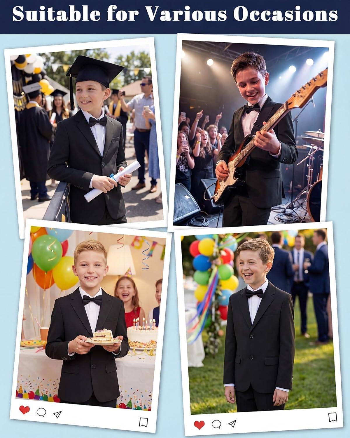 imageWULFUL Boys Slim Fit Formal Suit Set3 Piece Suit with Extra Bow Tie for Boys Teens Wedding Casual Summer OutfitBlack