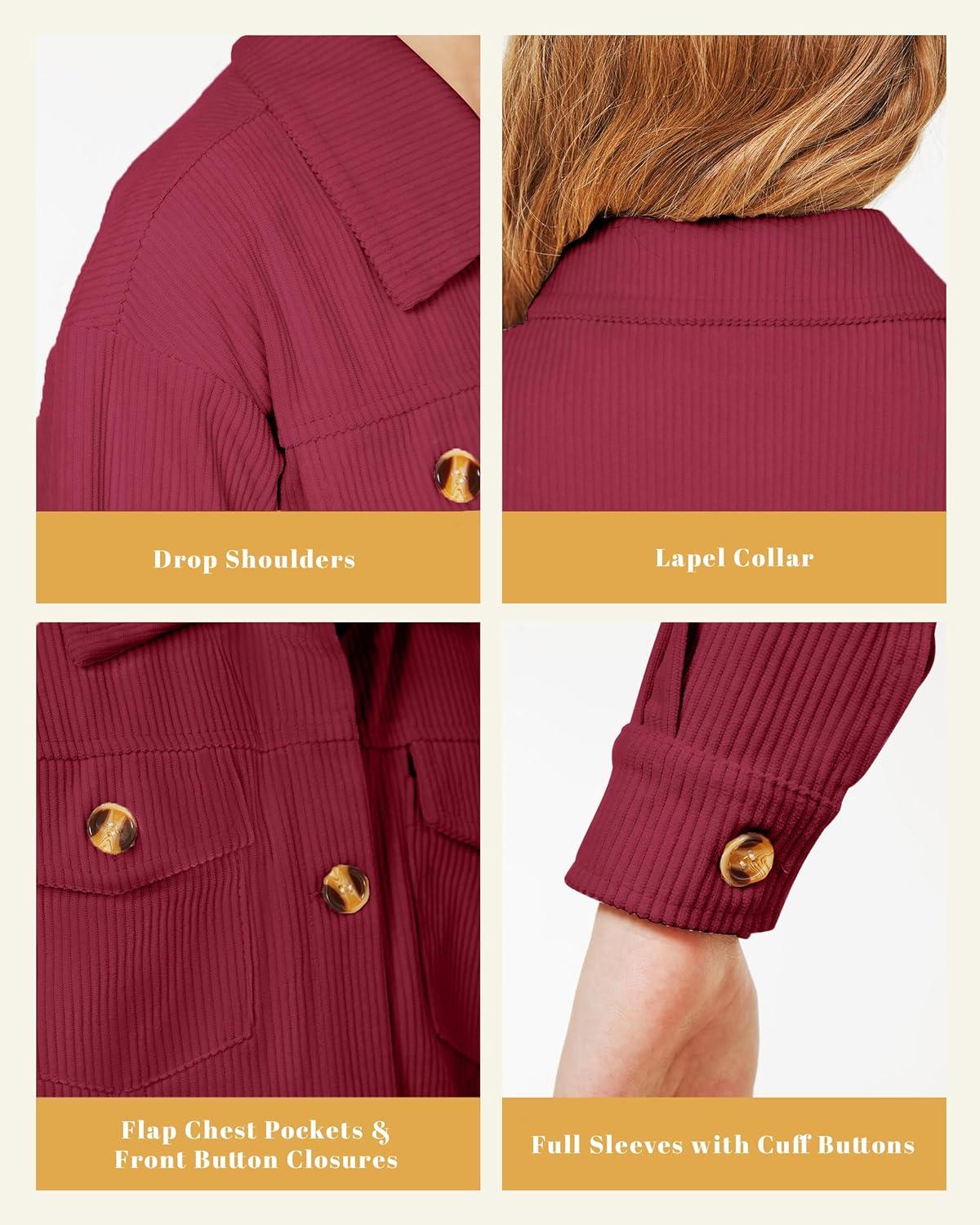 imageWULFUL Girls Fashion Button Down Corduroy Jackets Casual Fall Jackets Teen Girl OuterwearRed