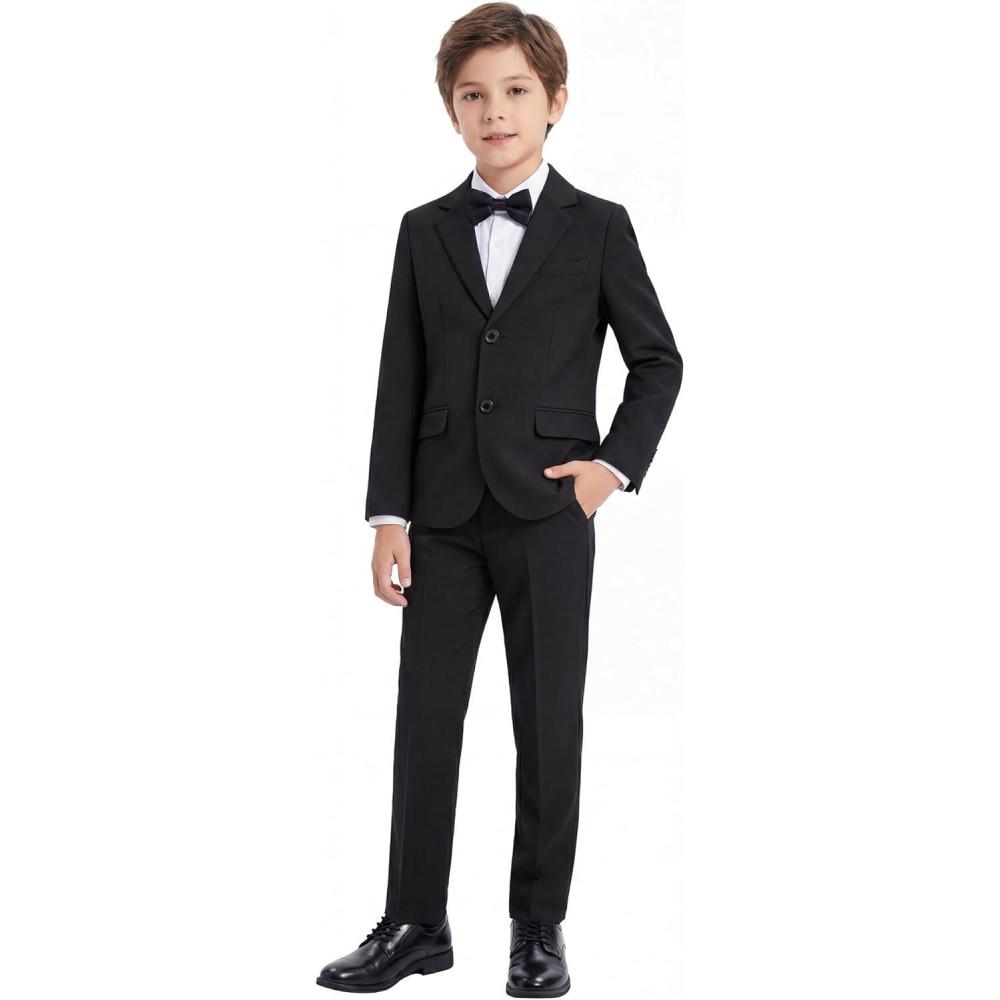 imageWULFUL Boys Slim Fit Formal Suit Set3 Piece Suit with Extra Bow Tie for Boys Teens Wedding Casual Summer OutfitBlack