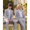 WULFUL Boys’ Slim Fit Formal Suit Set,3 Piece Suit with Extra Bow Tie for Boys Teens Wedding Casual Summer Outfit(Grey)