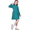 WULFUL Girl’s Sweater Dress Long Sleeve Button Pleated Casual Fall Winter Knit Dresses 5-12Y(Diamond Green)