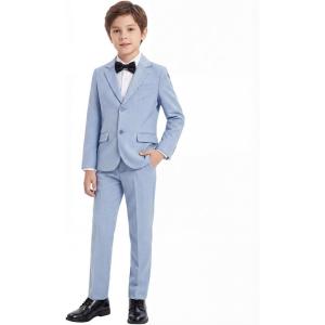 WULFUL Boys’ Slim Fit Formal Suit Set,3 Piece Suit with Extra Bow Tie for Boys Teens Wedding Casual Summer Outfit(Light Blue)