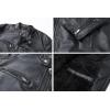 WULFUL Men’s Vintage Stand Collar Leather Jacket Motorcycle PU Jacket and Coat(Black(8806))