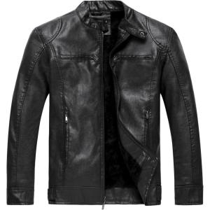 WULFUL Men’s Vintage Stand Collar Leather Jacket Motorcycle PU Jacket and Coat(Black(8806))