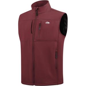 WULFUL Men’s Windproof Lightweight Golf Vest Outerwear with Pockets Softshell Sleeveless Jacket for Running Hiking Sports(Wine Red)