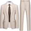 WULFUL Men’s Slim Fit 2 Piece Suit, One Button Solid Blazer Business Party Jacket Vest Pants Set(Beige)