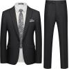 WULFUL Men’s Slim Fit 2 Piece Suit, One Button Solid Blazer Business Party Jacket Vest Pants Set(Black)