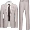 WULFUL Men’s Slim Fit 2 Piece Suit, One Button Solid Blazer Business Party Jacket Vest Pants Set(Khaki)