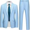WULFUL Men’s Slim Fit 2 Piece Suit, One Button Solid Blazer Business Party Jacket Vest Pants Set(Light Blue)
