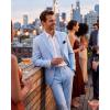 WULFUL Men’s Slim Fit 2 Piece Suit, One Button Solid Blazer Business Party Jacket Vest Pants Set(Light Blue)
