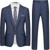 WULFUL Men’s Slim Fit 2 Piece Suit, One Button Solid Blazer Business Party Jacket Vest Pants Set(Navy)