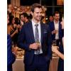 WULFUL Men’s Slim Fit 2 Piece Suit, One Button Solid Blazer Business Party Jacket Vest Pants Set(Navy)