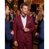 WULFUL Men’s Slim Fit 2 Piece Suit, One Button Solid Blazer Business Party Jacket Vest Pants Set(Wine Red)
