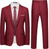 WULFUL Men’s Slim Fit 2 Piece Suit, One Button Solid Blazer Business Party Jacket Vest Pants Set(Wine Red)