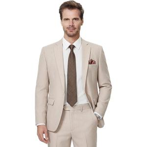 WULFUL Men’s Slim Fit 2 Piece Suit, One Button Solid Blazer Business Party Jacket Vest Pants Set(Beige)